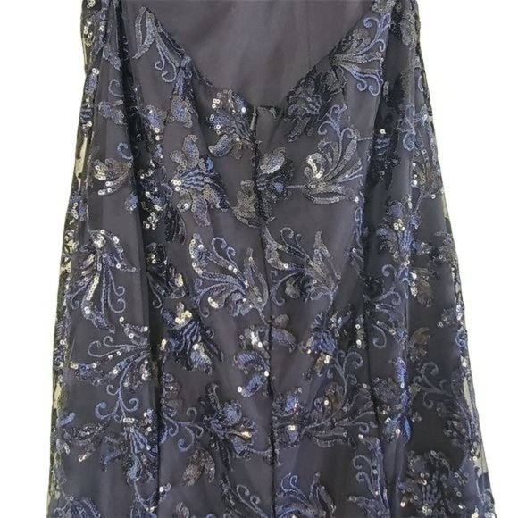 LUXURY ONE SHOULDER NAVY SEQUIN MAXI DRESS SZ S - Picture 13 of 16